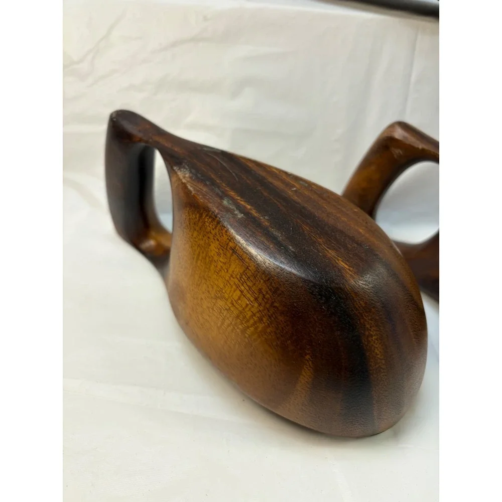 Carabao Brand Philippine Monkey Pod Wood Hand Carved Bowls Set of 3 Vintage